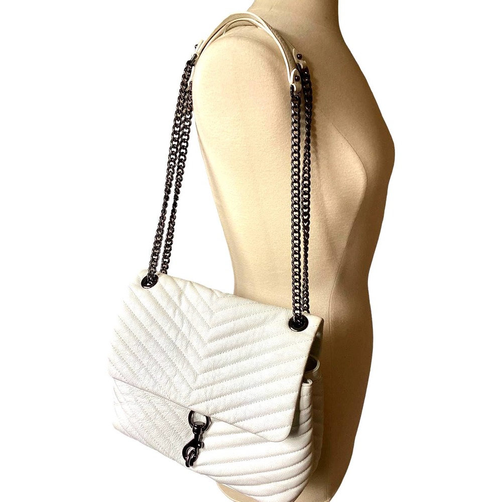 Rebecca Minkoff Medium Leather Shoulder Bag, Winter White EDIE FLAP